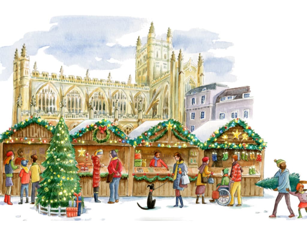 The Queensberry Hotel Bath Autumn Winter Christmas City Break Christmas Market Illustration By Finola Stack